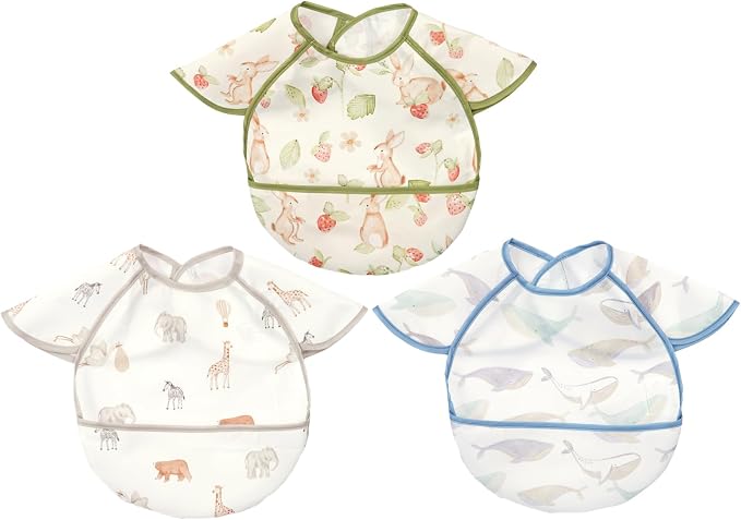 Feeding Bibs for Baby, 3 Pack-Waterproof & Easy Clean Feeding Bibs for Toddlers by CoolaPeach