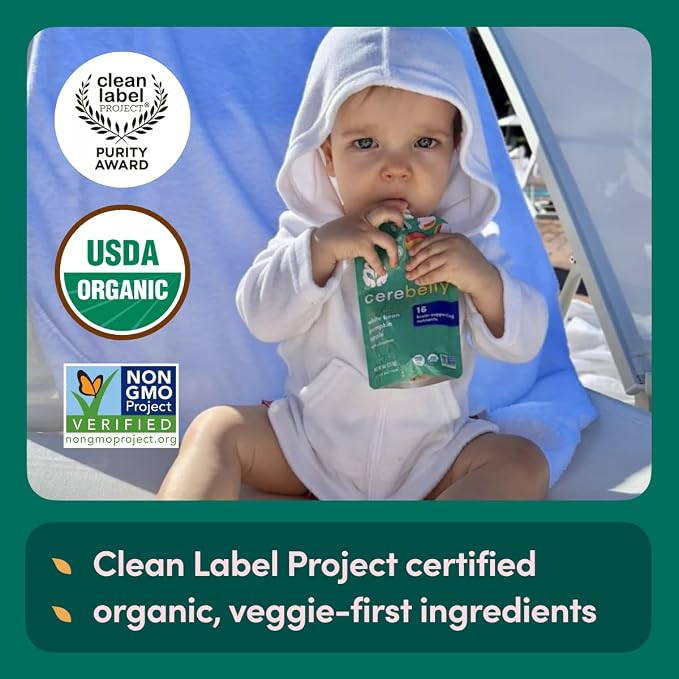 Cerebelly Organic Baby Food Pouches Variety Pack, Veggie & Fruit Purees - Image 3