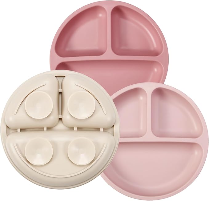 PandaEar 3 Pack Toddler Plates, Silicone Divided Suction Plate by PandaEar