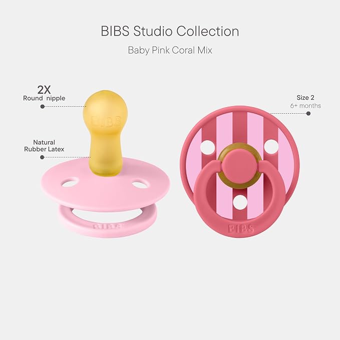 BIBS Pacifiers - Studio 2 Pack | Round Nipple Baby Pacifier | BPA Free Natural - Image 2