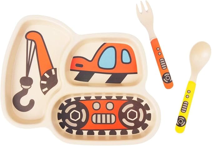 Kid Plate Set Bamboo Toddler Plates Dinnerware Dinner Dish Set Baby Feeding by nohlerlife