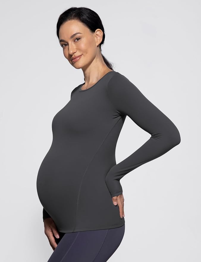 POSHDIVAH Women's Maternity Long Sleeve T Shirts Scoop Neck Pregnancy Tee Top - Image 3