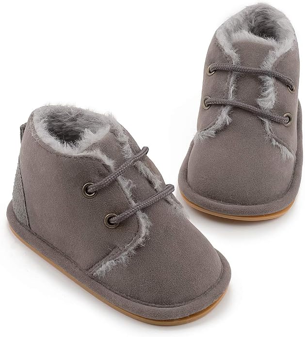 Baby Unisex Warm Snow Boots Newborn Leather Fur Lace Up Ankle Anti-Slip Rubber - Image 4