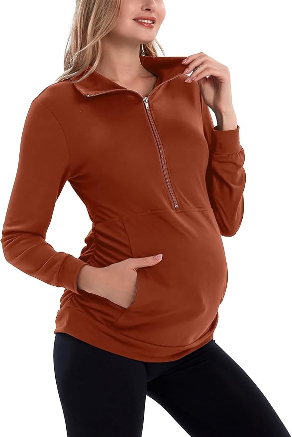 GINKANA Maternity Women's Long Sleeve Shirt Half Zipper Lapel Lightweight by GINKANA