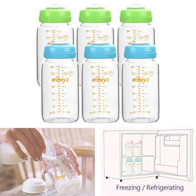 Matyz Glass Breastmilk Storage Bottles, 6 Pack, 8 oz, Compatible - Image 3