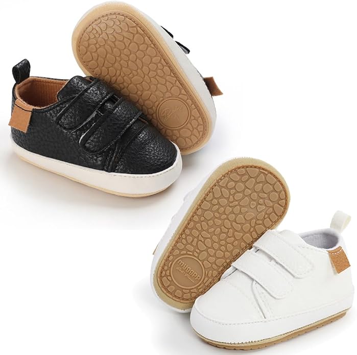 2Pairs Baby Shoes, Boys Girls Non-Slip Rubber Sole Sneakers, Unisex Infant Soft by 82-eitwo