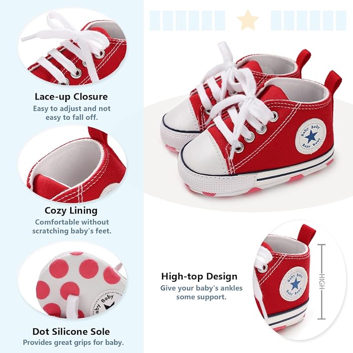 Meckior Baby Girls Boys Canvas Sneakers Soft Sole High-Top Ankle Infant First - Image 5