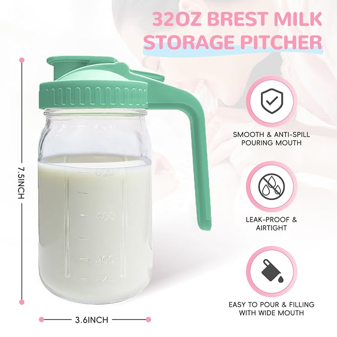 2 PACK Breast Milk Pitcher 32OZ Glass Breastmilk Pitcher - Image 3