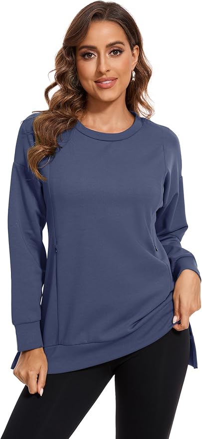 Smallshow Women's Nursing Tops Sweatshirt Long Sleeve Side Split Breastfeeding by Smallshow