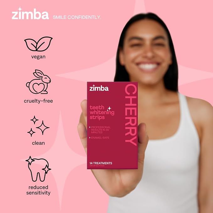 New Zimba Cherry Flavored Teeth Whitening Strips | Vegan, Enamel Safe Hydrogen - Image 3