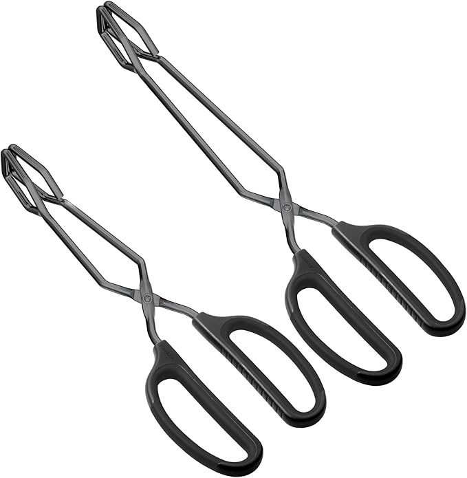 Stainless Steel Kitchen Tongs 10" and 12" Set, Comfortable Grip Scissor Tongs by HINMAY