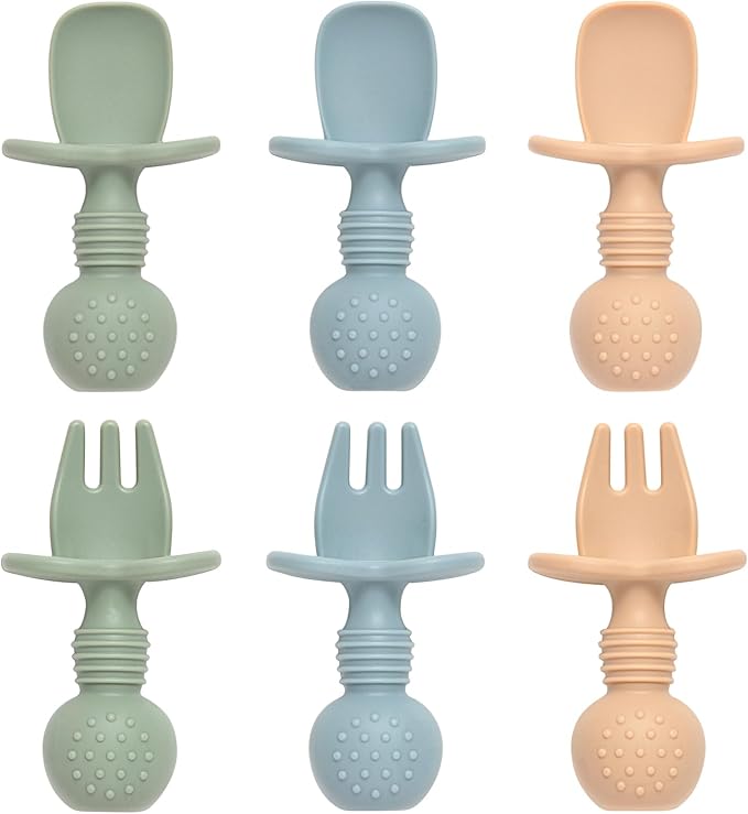 Baby Spoons and Forks Feeding Set, 6 Pack Silicone First Stage Self Feeding by Eascrozn
