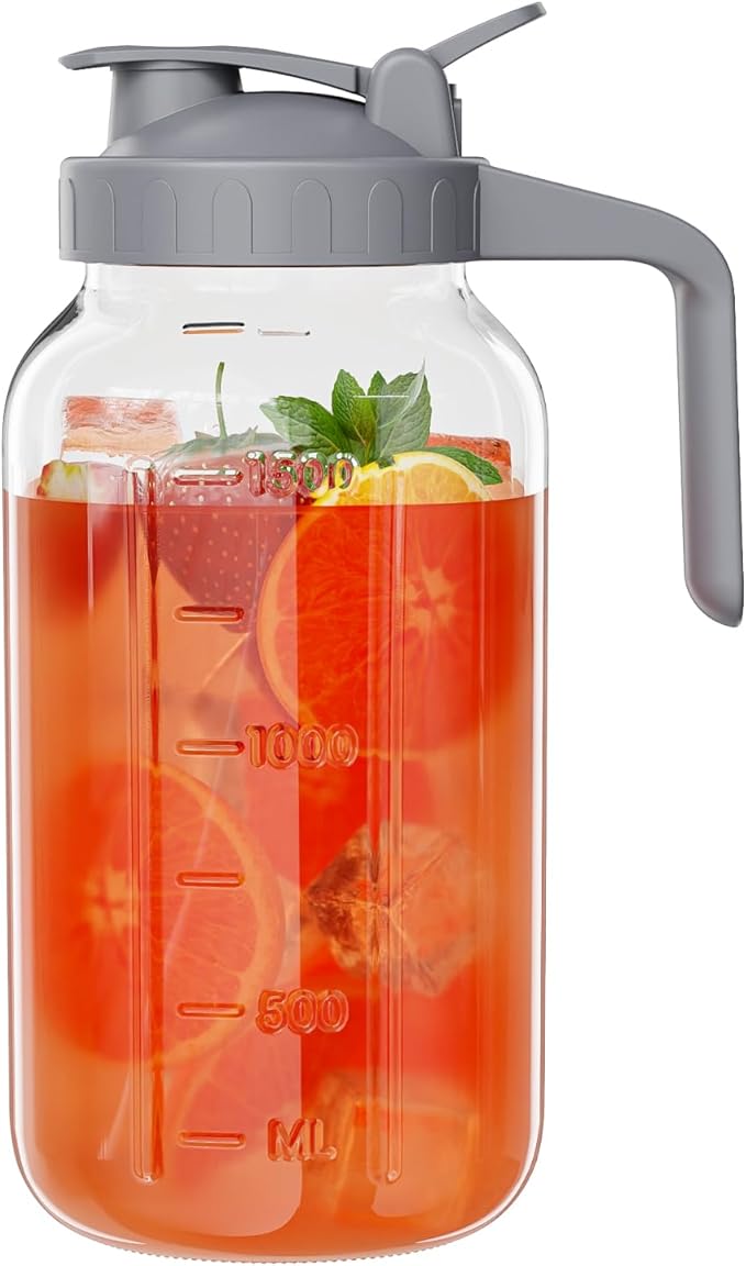 Glass Mason Jar Pitcher, 64 oz Wide Mouth Jug by KOIKEY