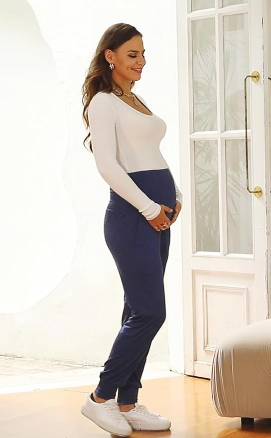 AMPOSH Women's Maternity Pants Stretchy Lounge Workout Pants Casual Loose Comfy - Image 4