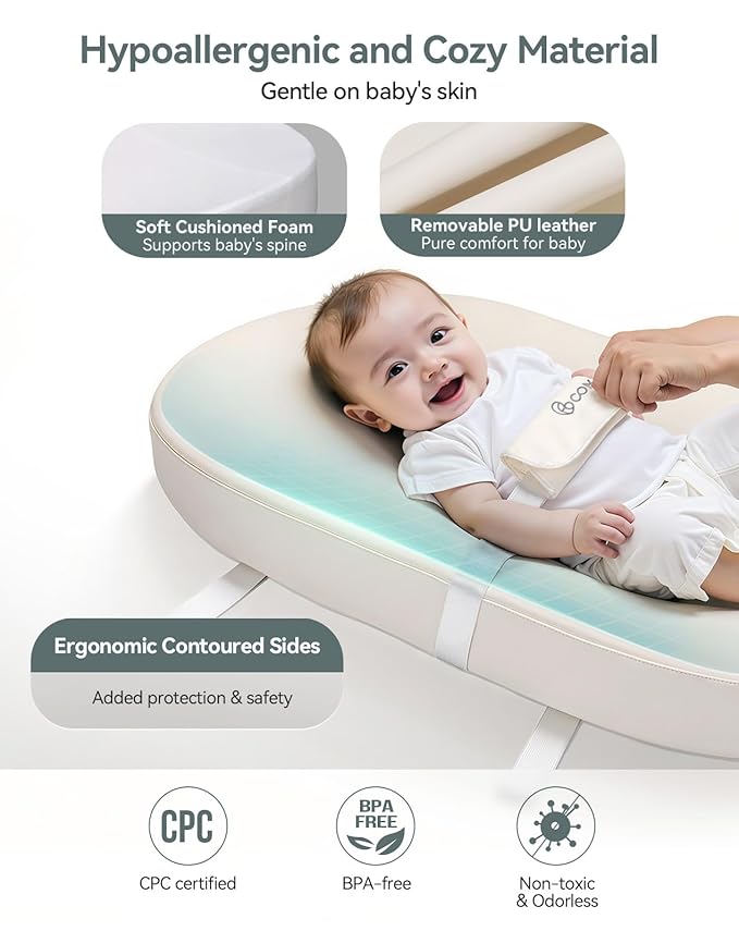 COMOMY Baby Changing Pad with Wipeable & Waterproof PU Cover, Contoured Diaper - Image 3