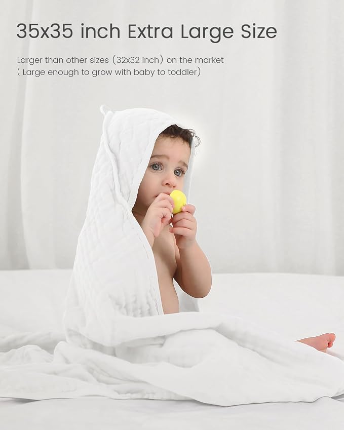 35x35 Inch 2 Pack 100% Muslin Cotton Baby Bath Towel, Hooded Baby Towels - Image 4
