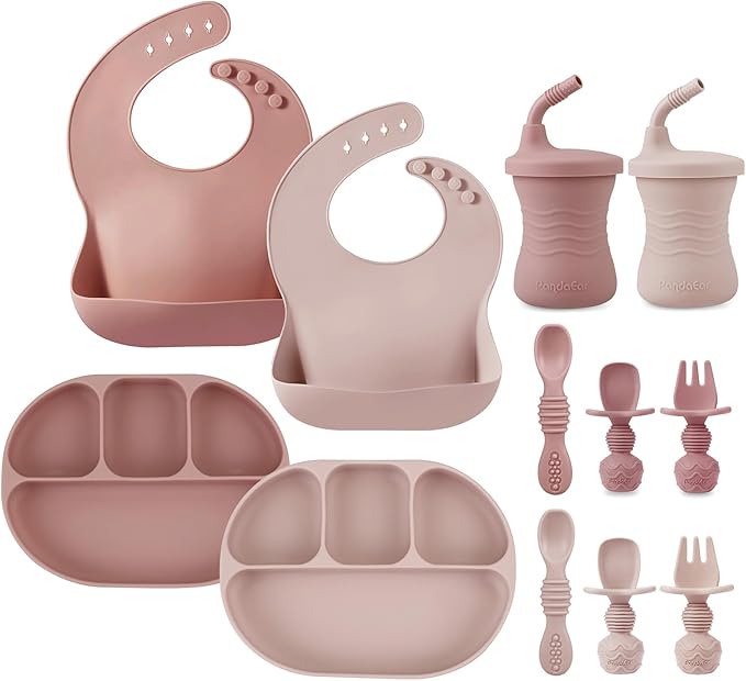 PandaEar 12PCS Silicone Baby Feeding Set | 2 Sectioned Baby Suction Plate by PandaEar