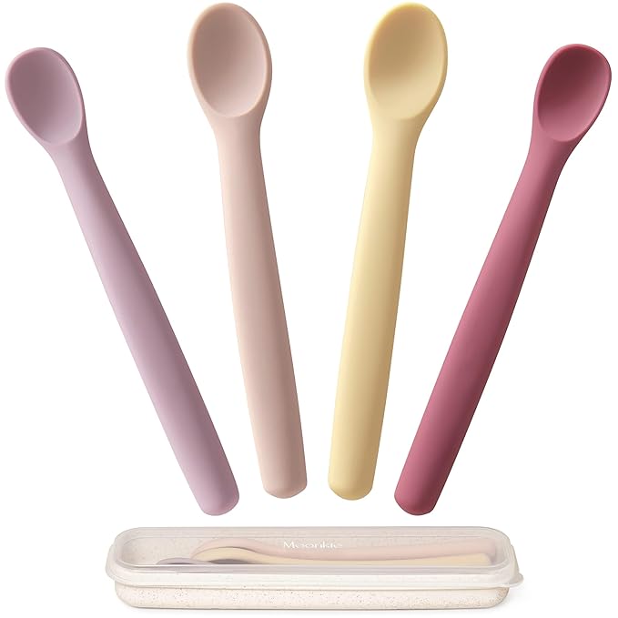 Moonkie Silicone Baby Spoons Set of 4, Two Sizes Feeding Spoon by Moonkie