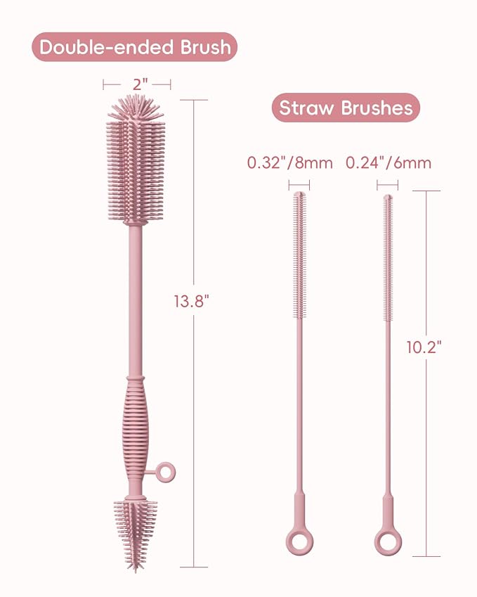 Baby Bottle Brush and Straw Cleaner Brush Set, Extra Long Double-Ended Soft - Image 7