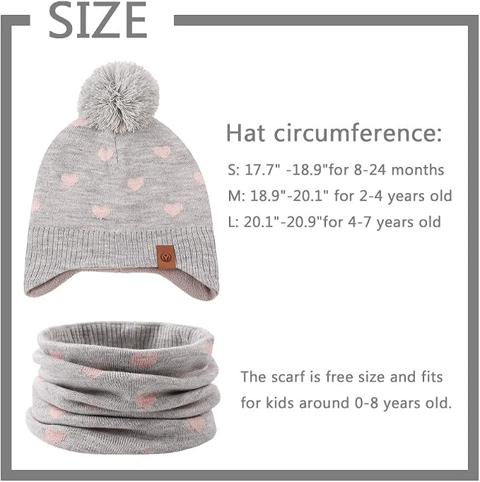 JANGANNSA Knitted Baby Hat Scarf Set Winter Warm Boys Girls Beanie Fleece - Image 7