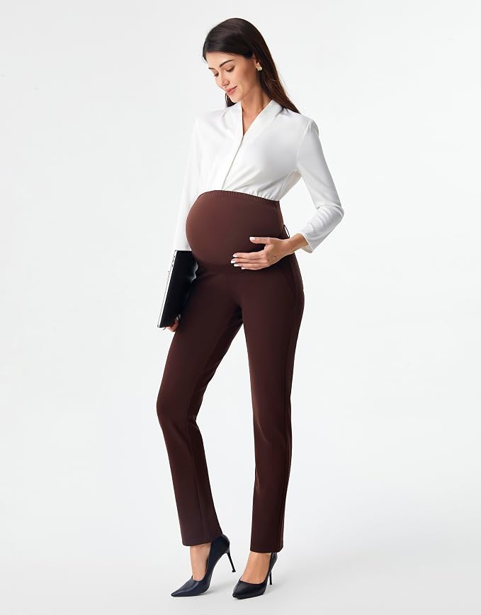 AFITNE Maternity Pants for Work Over The Belly Straight Leg Dress Slacks - Image 4