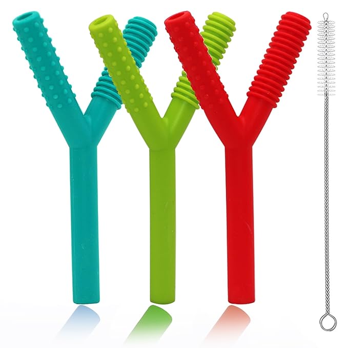 Teether Tubes for Babies 3-6 Months, 3 Pack Silicone Hollow Chew Tube Toy for by SunCoreDirect