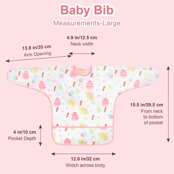 Accmor 5 Pack Long Sleeve Bibs, Baby Smock Waterproof Sleeved Bib Smock - Image 7