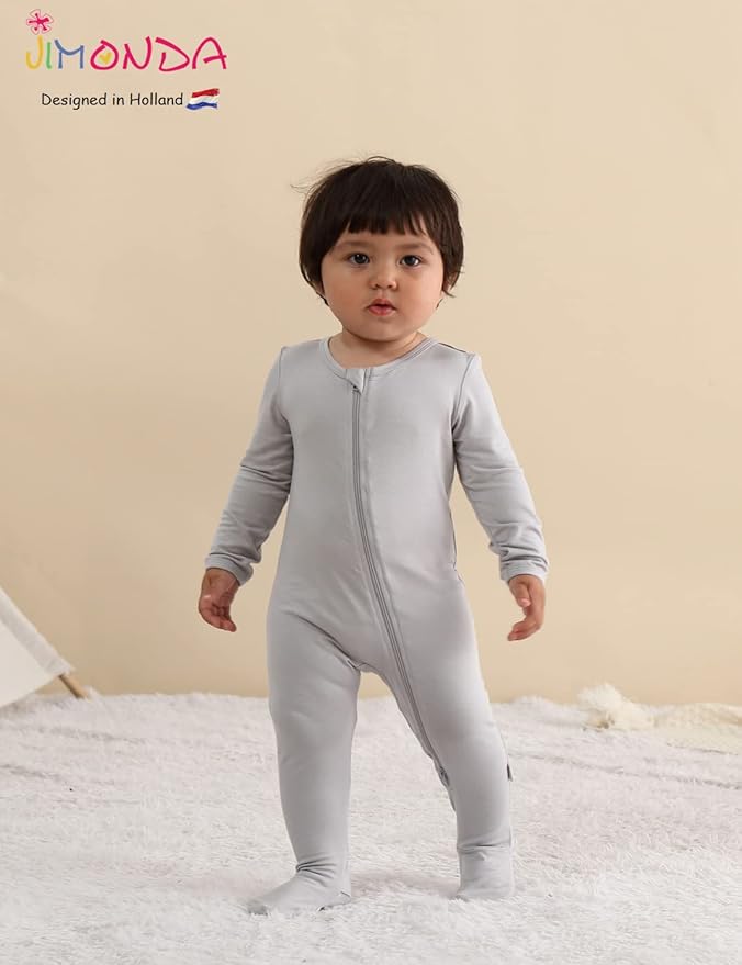 Jimonda Baby Romper Boys Girls Bamboo Pajamas 2-Way Zipper Footed Unisex Zip-Up - Image 4