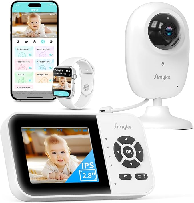 Dual Mode Baby Monitor, 1080p Video APP, 2.8'' IPS Screen, 10-Hour Streaming by Simyke