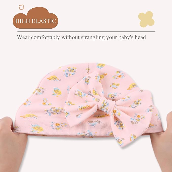 Bamery Newborn Baby Girl Hat Cotton Baby Bow Beanie Preemie Hats Spring Infant - Image 4