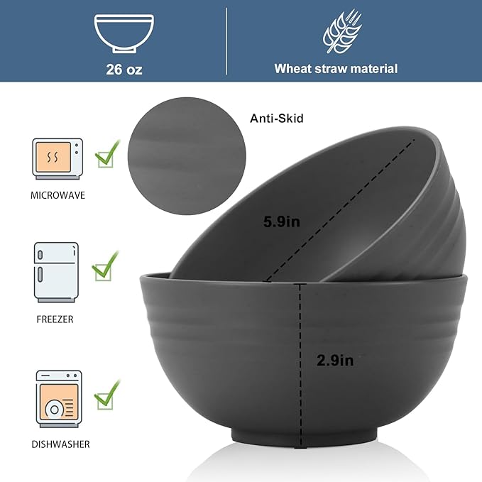 Wheat Straw Bowl Sets for Camping, Microwave and Dishwasher Safe Bowls - Image 2