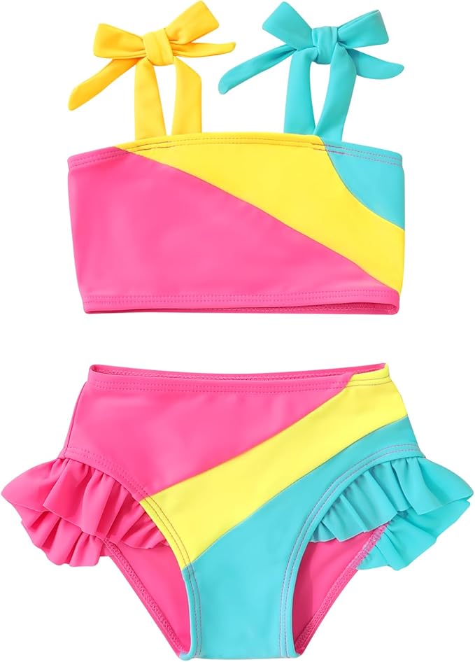 YOUNGER TREE Toddler Girls Two Pieces Swimsuit Color Block Stripe Swimwear by YOUNGERTREE