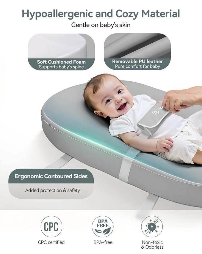 COMOMY Baby Changing Pad with Wipeable & Waterproof PU Cover, Contoured Diaper - Image 3
