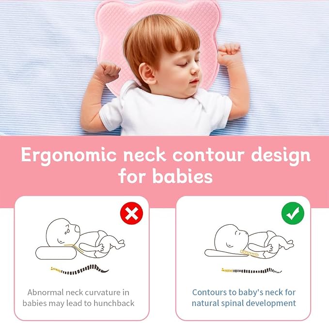 Memory Foam Baby Pillow for Newborn Flat Head Baby Pillow Machine-Washable Neck - Image 7