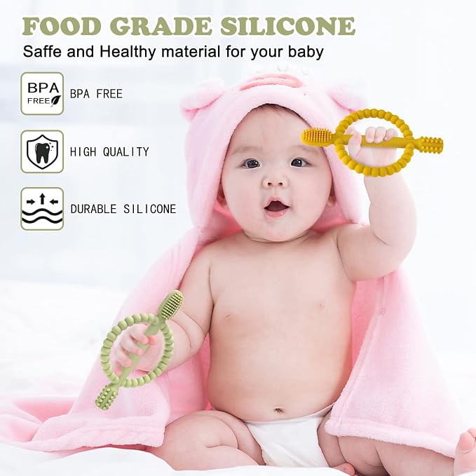 Baby Teething Toys with Easy-Hold Handle, Silicone Infant Toothbrush, Textured - Image 3