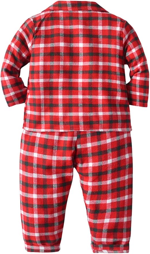 Schbbbta Kids Pajamas Set, Plaid Button Down Pjs - Image 2