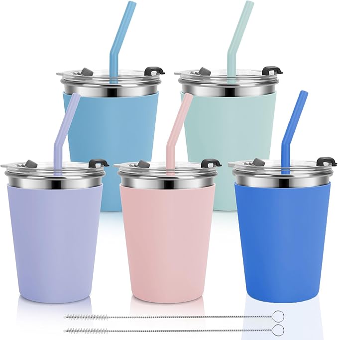 Kids Cups with Straws and Lids, 5 Pack 12oz Spill Proof Toddlers Straw Cup with by Vermida