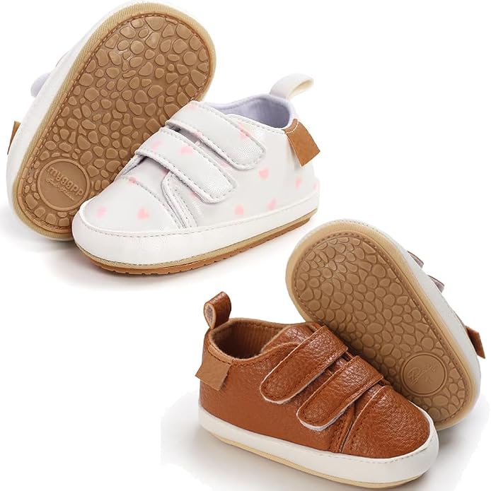 2Pairs Baby Shoes, Boys Girls Non-Slip Rubber Sole Sneakers, Unisex Infant Soft by 82-eitwo