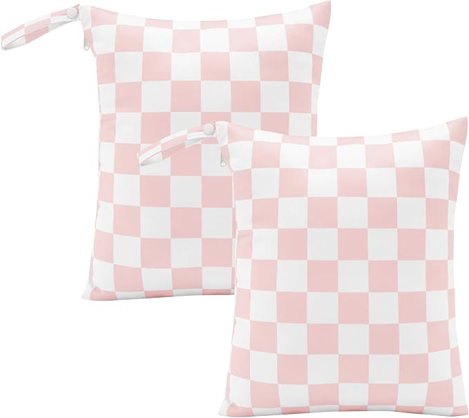 Pink Checkered Waterproof Wet Dy Diaper Bag by Ohocut