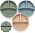 Toddler Plates 3 Pack, Divided Suction Plates by Eascrozn