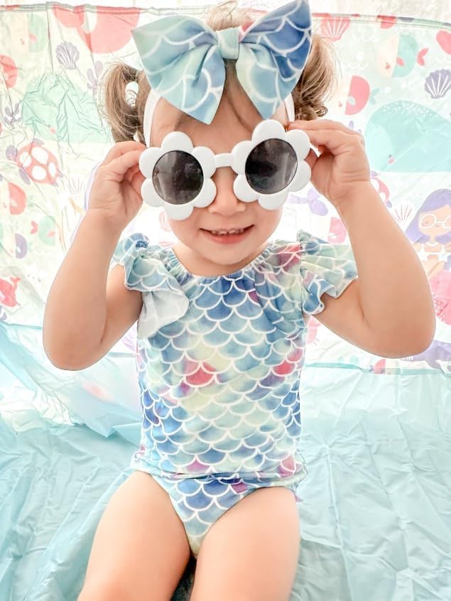 Toddler Girl Baby Ruffles Mermaid Fish Scale Swimsuit One Piece Swimwear - Image 2