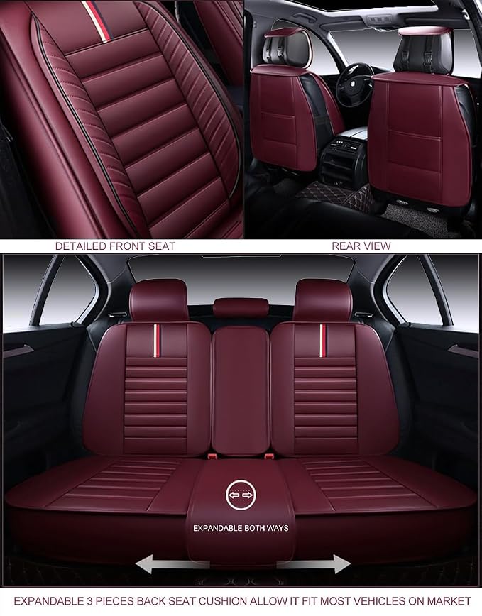 OASIS AUTO Car Seat Covers Premium Waterproof Faux Leather Cushion Universal - Image 3