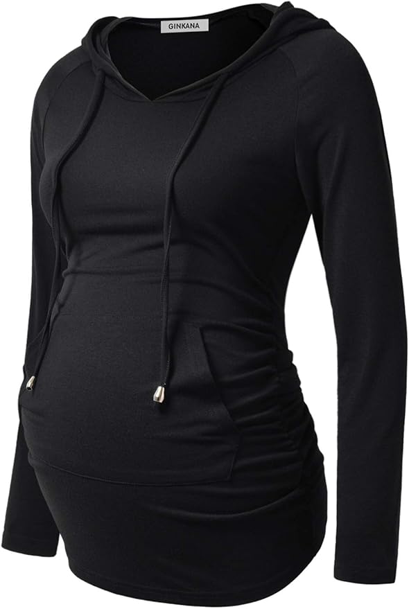 GINKANA Maternity Hoodie Long Sleeves Shirts Casual Maternity Top Pregnancy by GINKANA