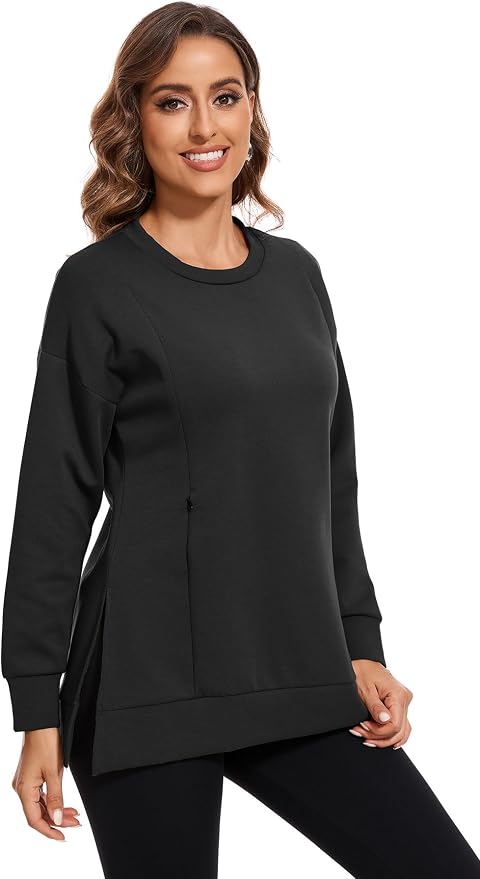 Smallshow Women's Nursing Tops Sweatshirt Long Sleeve Side Split Breastfeeding - Image 3