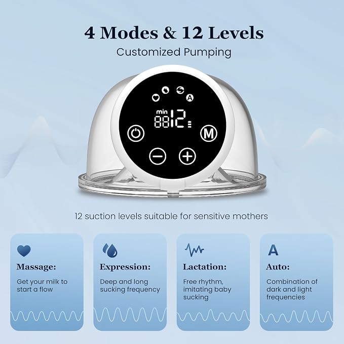 M6 Electric Breast Pump, 4 Mode & 12 Levels, LED Display, Wearable Hands-Free - Image 5