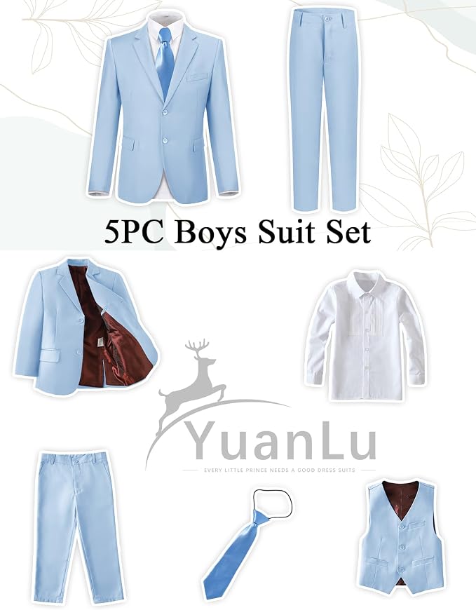 YuanLu Boys Suit for Kids Tuxedo Wedding Ring Bearer Outfit, 5 Piece Boy Slim - Image 2
