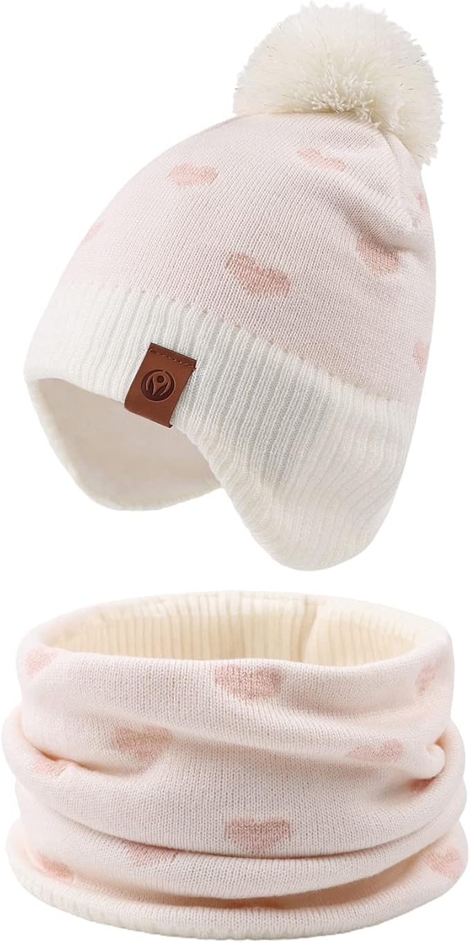 JANGANNSA Knitted Baby Hat Scarf Set Winter Warm Boys Girls Beanie Fleece by JANGANNSA
