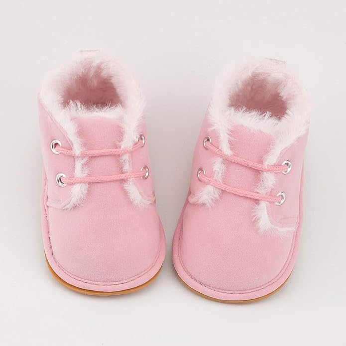 Baby Unisex Warm Snow Boots Newborn Leather Fur Lace Up Ankle Anti-Slip Rubber - Image 4