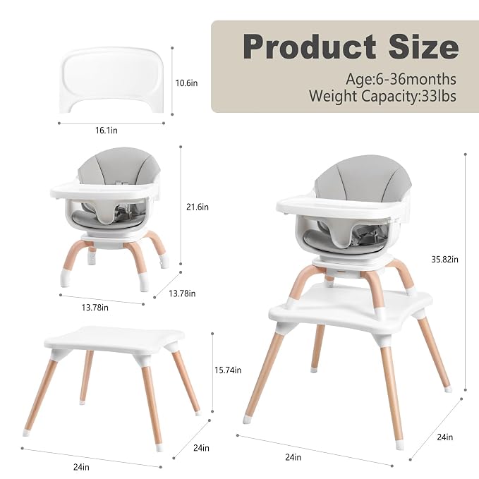 Baby High Chair, 7 in 1 Convertible High Chairs - Image 6