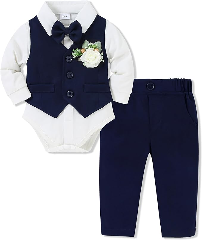 SANMIO Baby Boy Clothes Suits Infant Gentleman Outfit Collared Dress by SANMIO